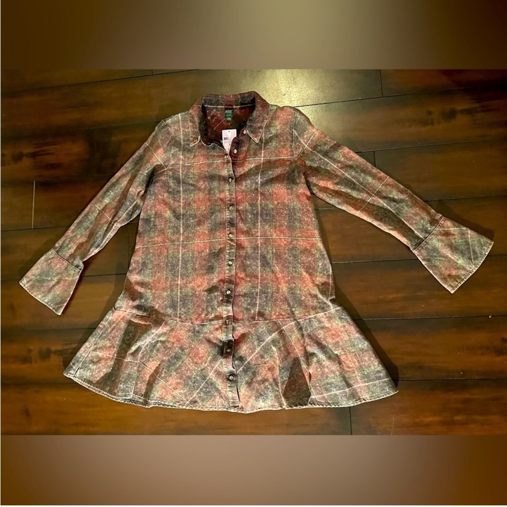 Wild Fable Plaid Long Sleeve Shirt Dress - Red and Green